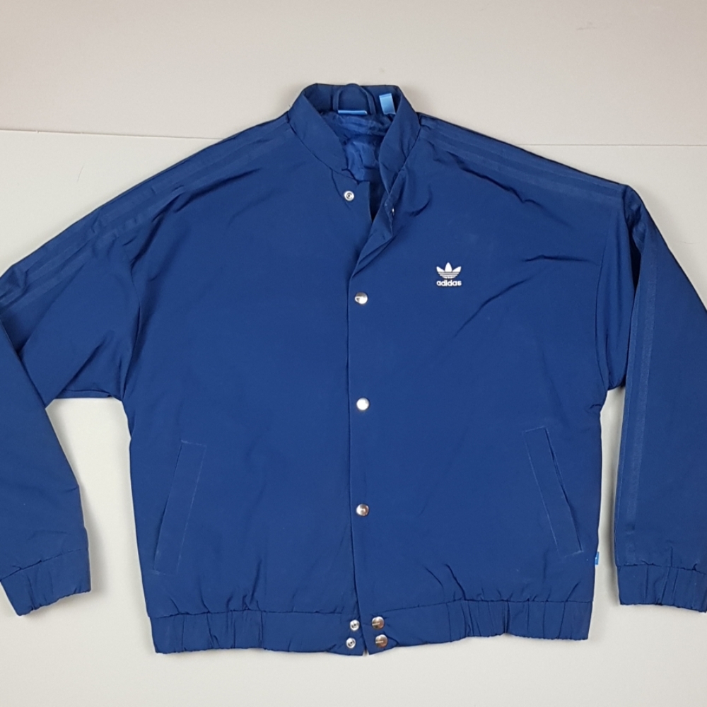 Adidas puffer bomber jacket blue 3 stripe medium